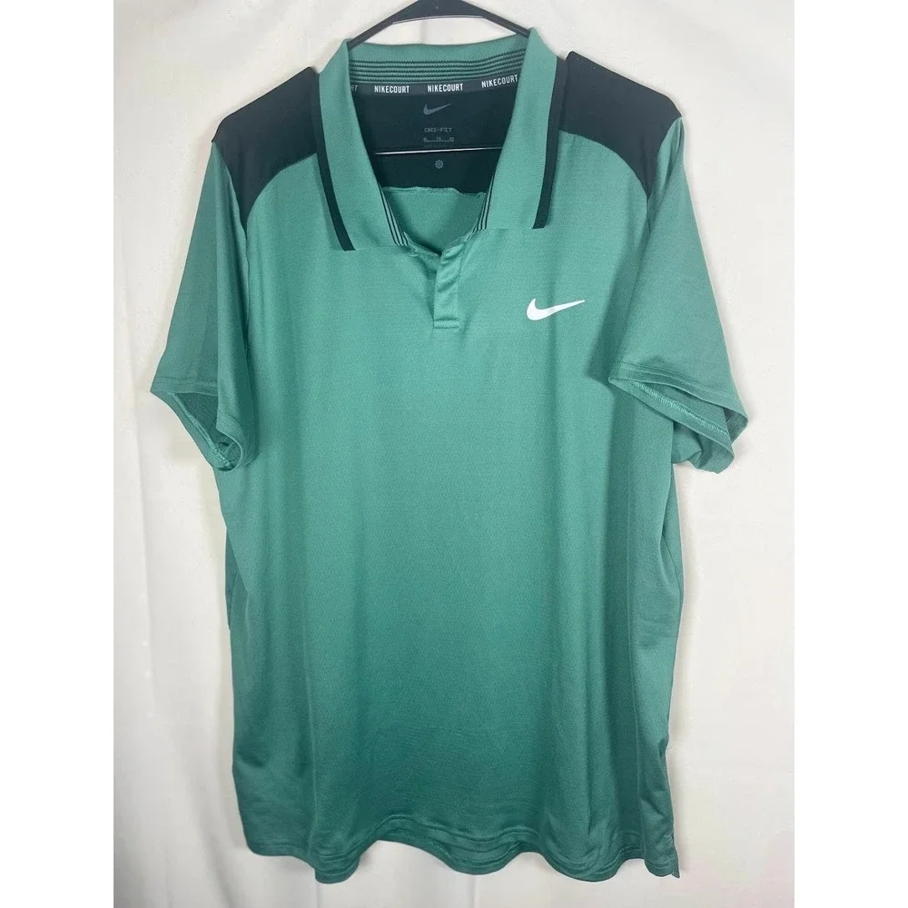 Nike Court Men's Polo Tennis Shirt Dri Fit Green Black Size XL